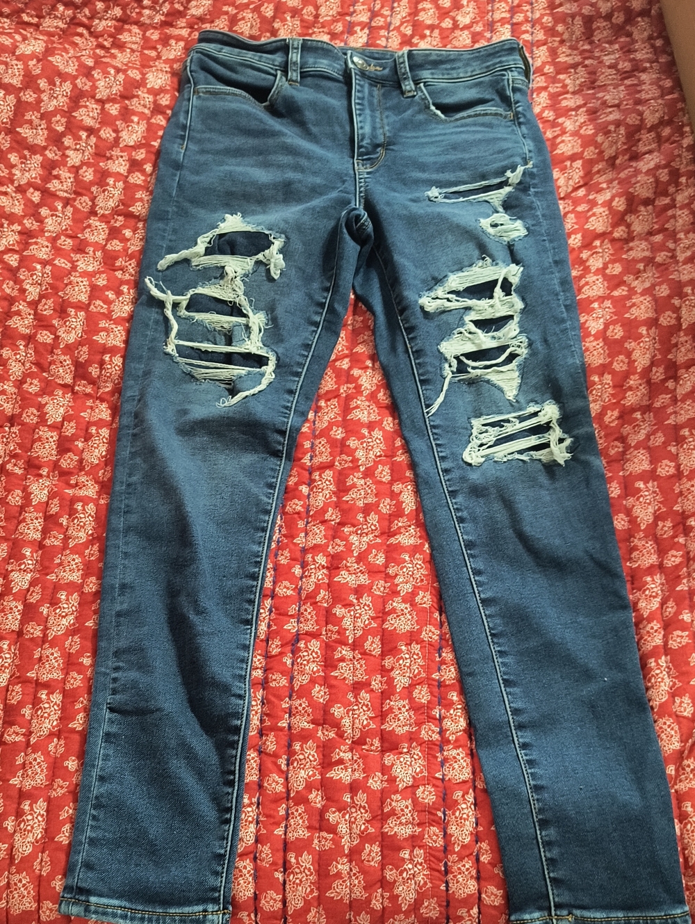 American Eagle Outfitters Distressed Dark Blue Skinny Jeans